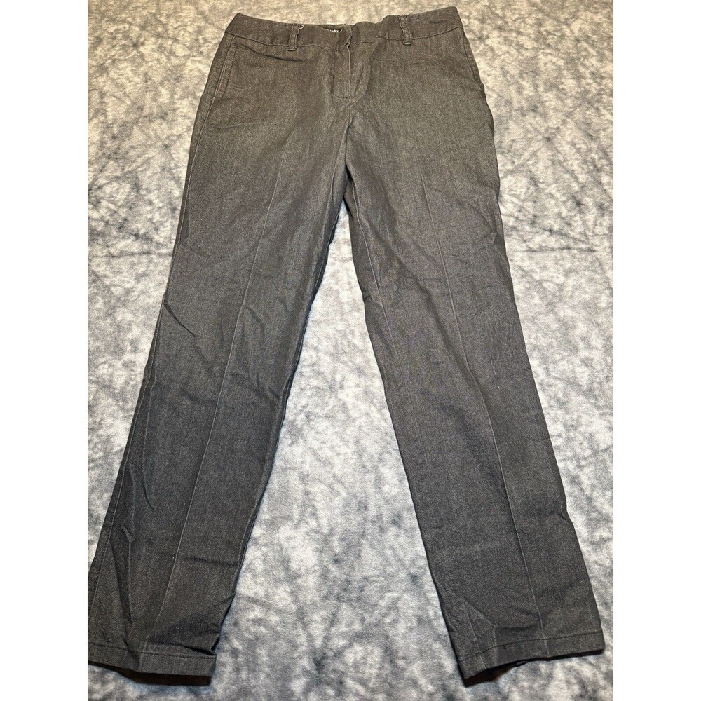 Larry Levine Stretch Pants Womens 14 Black Gray Denim Trousers Button Front